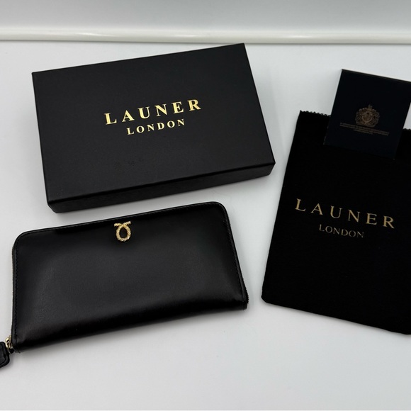 LAUNER • JASMINE Zip Clutch Wallet in Black • Royal Warrant H.M. QUEEN ($735+) - Picture 2 of 16